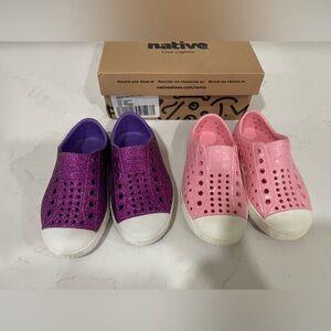 Native Kids Glittery Purple and Pink Slip-On Sneakers